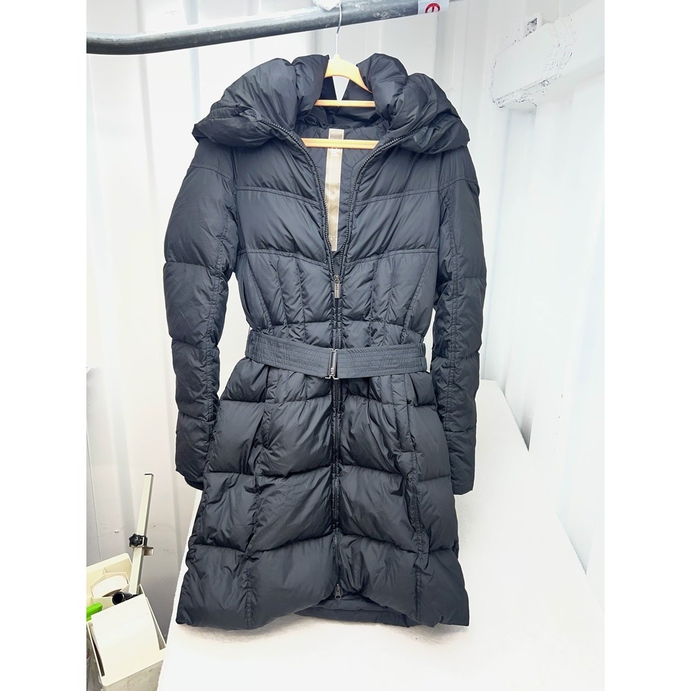 ADD GAW013 Black Long Puffer Coat Women's Size 4 I42 Hooded Belted Down Jacket